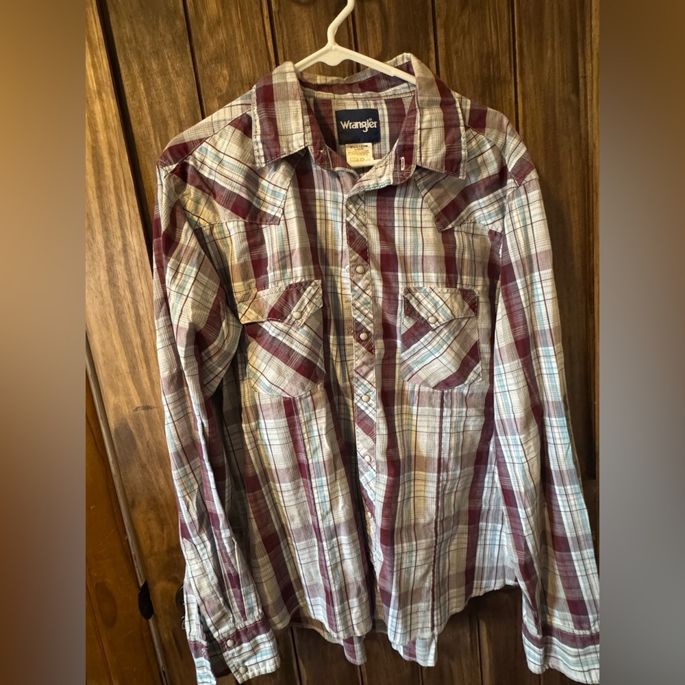 Wrangler Pearl Snap Mens Large Plaid